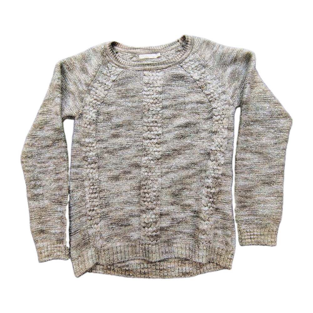 prAna Kerrolyn Cable Knit Sweater Womens XL Space Dye Brown Beige Chunky Raglan